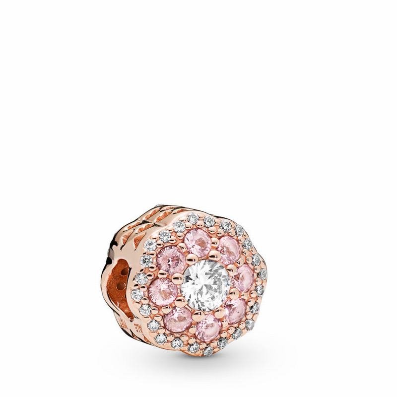 Pandora Pink Sparkle Flower Charm - Pandora Rose/Pink/Mixed Stones - Canada | YJ6071MN